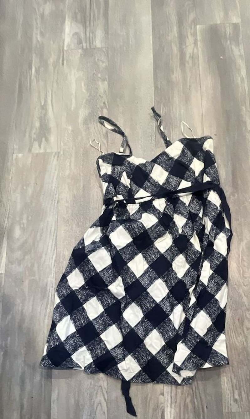 Motherhood Maternity Gingham Dress Size L Navy Blue White Plaid Sundress